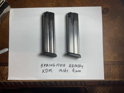 2 Springfield Armory XDM 9mm 19 round Magazines