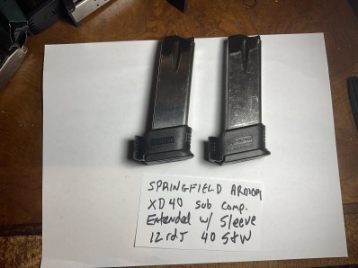 2 Springfield Armory XD 40 Sub compact extended W/sleeve 12 round 40 S&W  Magazines